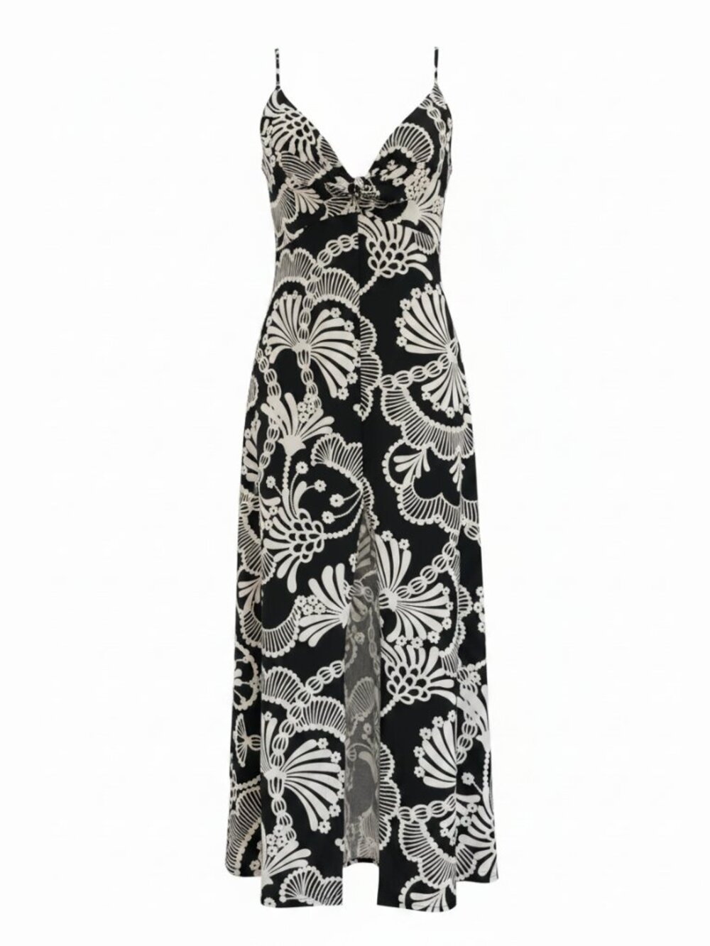 Banana Republic Black White Fan Print Tie-Front Cotton Resortwear Maxi Dress 16P